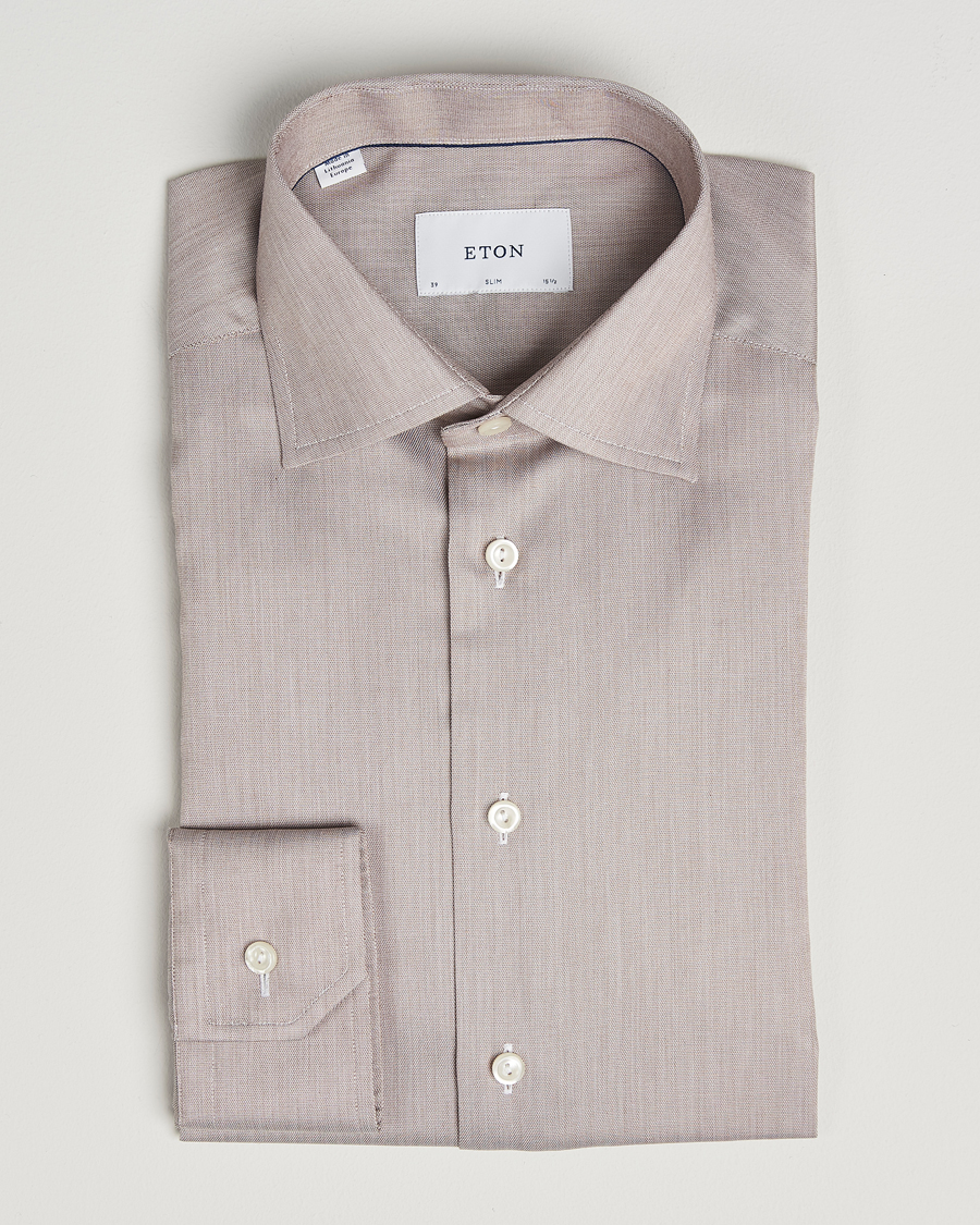 Herren | Hemden | Eton | Slim Fit Signature Twill Paspoal Shirt Beige