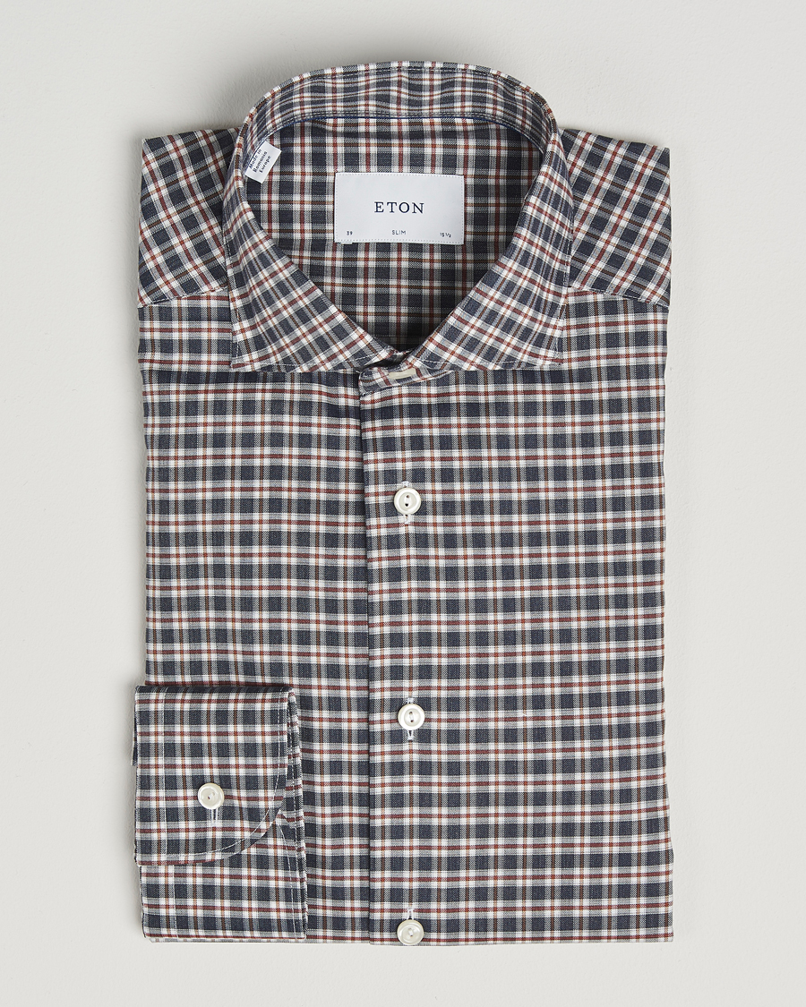 Herren | Hemden | Eton | Slim Fit Checked Wrinkle Free Flannel Shirt Dark Blue