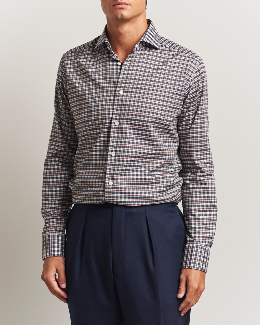 Herren | Hemden | Eton | Slim Fit Checked Wrinkle Free Flannel Shirt Dark Blue