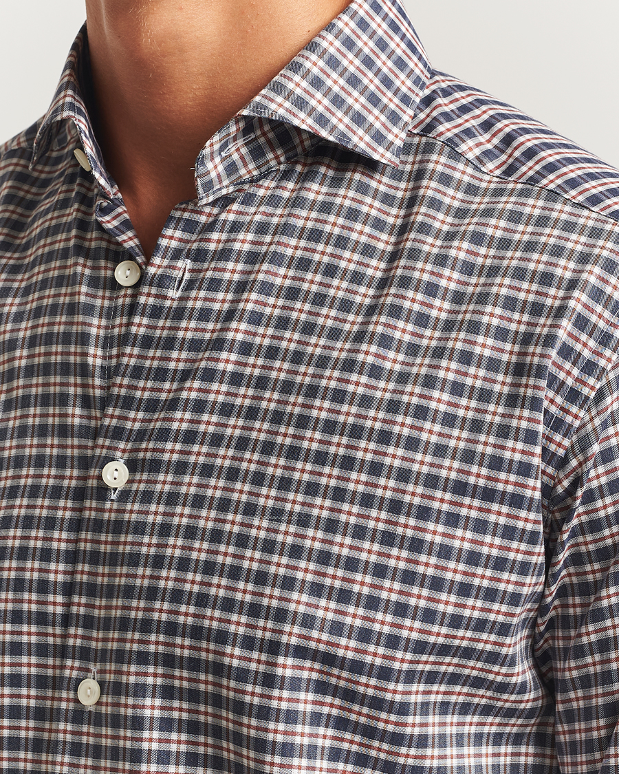 Herren | Hemden | Eton | Slim Fit Checked Wrinkle Free Flannel Shirt Dark Blue