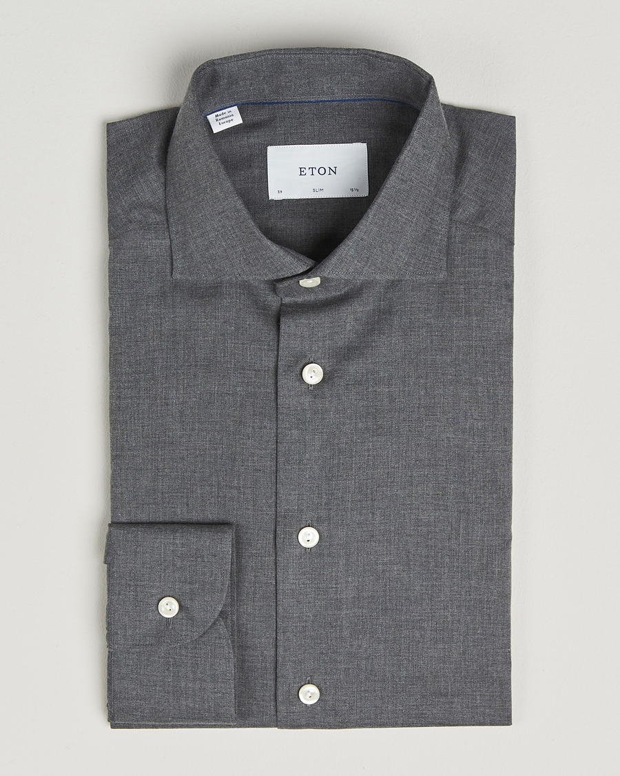 Herren | Hemden | Eton | Slim Fit Wrinkle Free Flannel Shirt Dark Grey