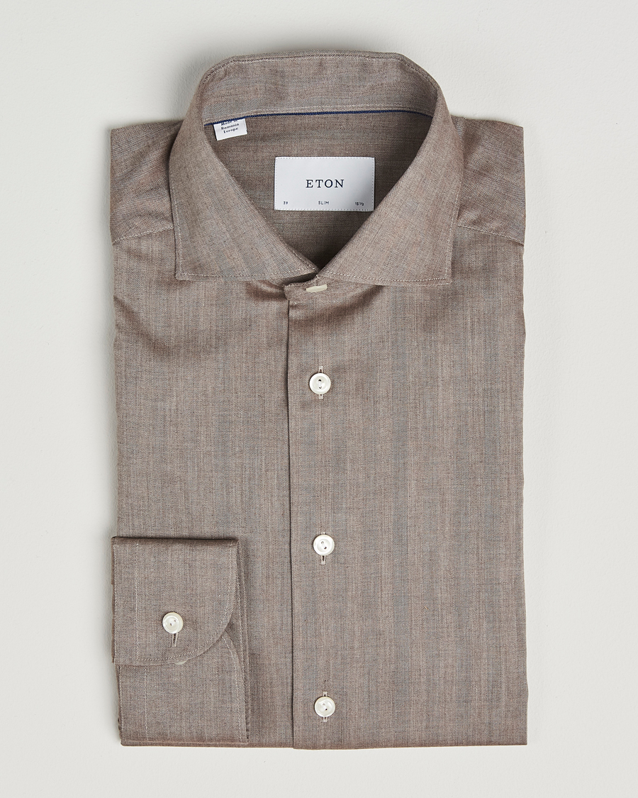 Herren | Hemden | Eton | Slim Fit Wrinkle Free Flannel Shirt Dark Beige