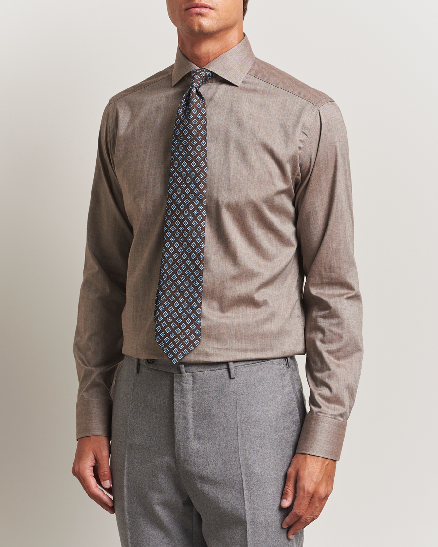 Herren | Hemden | Eton | Slim Fit Wrinkle Free Flannel Shirt Dark Beige