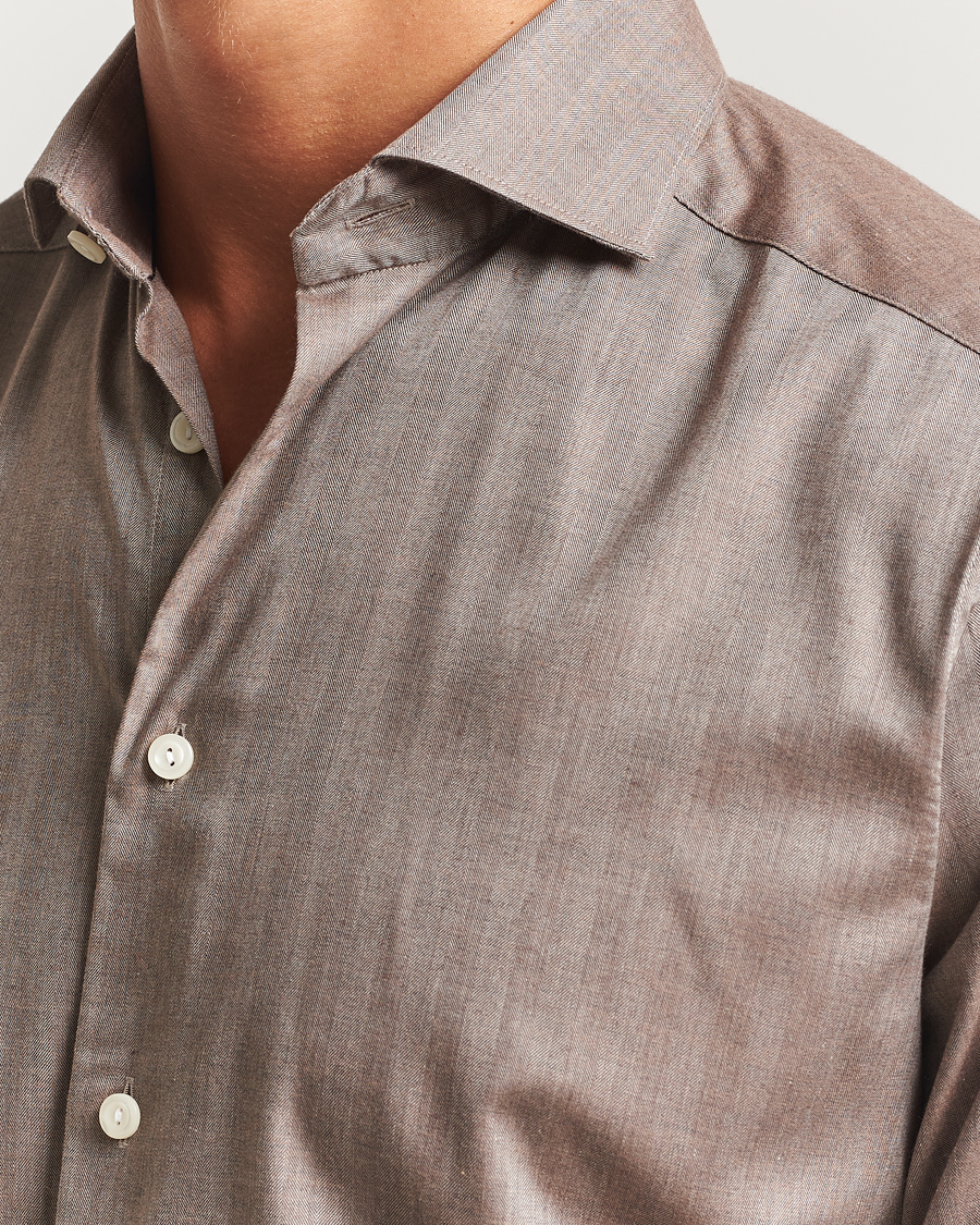 Herren | Hemden | Eton | Slim Fit Wrinkle Free Flannel Shirt Dark Beige