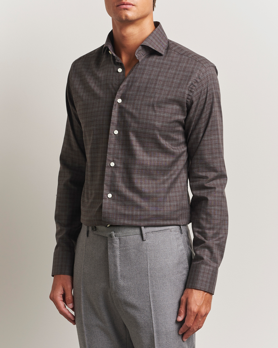 Herren | Hemden | Eton | Slim Fit Checked Wrinkle Free Flannel Shirt Red