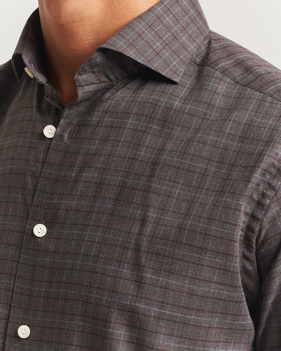 Herren | Hemden | Eton | Slim Fit Checked Wrinkle Free Flannel Shirt Red