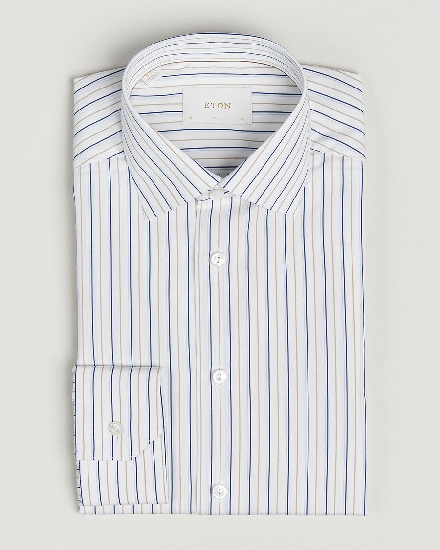 Herren | Hemden | Eton | Slim Fit Striped Supima 120 Shirt White