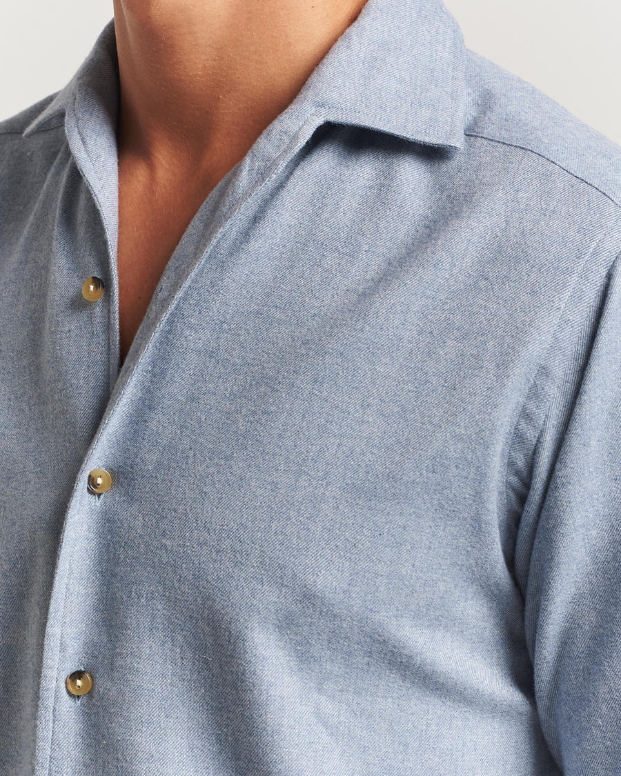 Herren | Hemden | Eton | Casual Fit One Piece Collar Flannel Shirt Light Blue