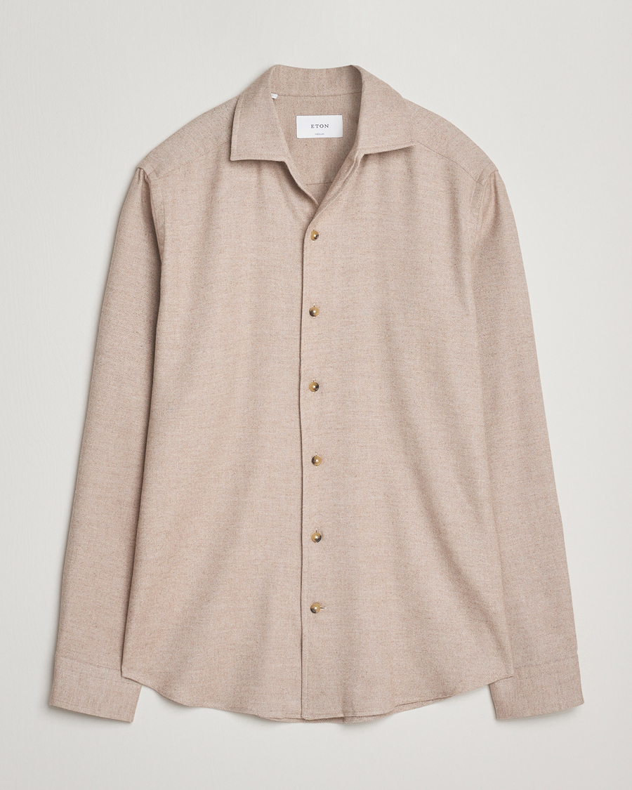 Herren | Hemden | Eton | Casual Fit One Piece Collar Flannel Shirt Beige