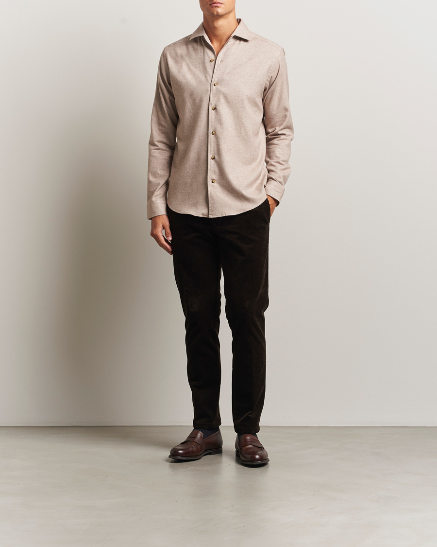 Herren | Hemden | Eton | Casual Fit One Piece Collar Flannel Shirt Beige