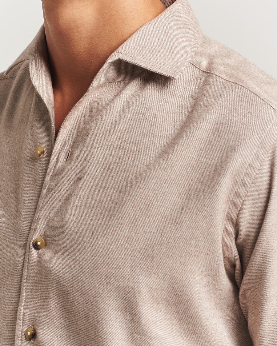 Herren | Hemden | Eton | Casual Fit One Piece Collar Flannel Shirt Beige