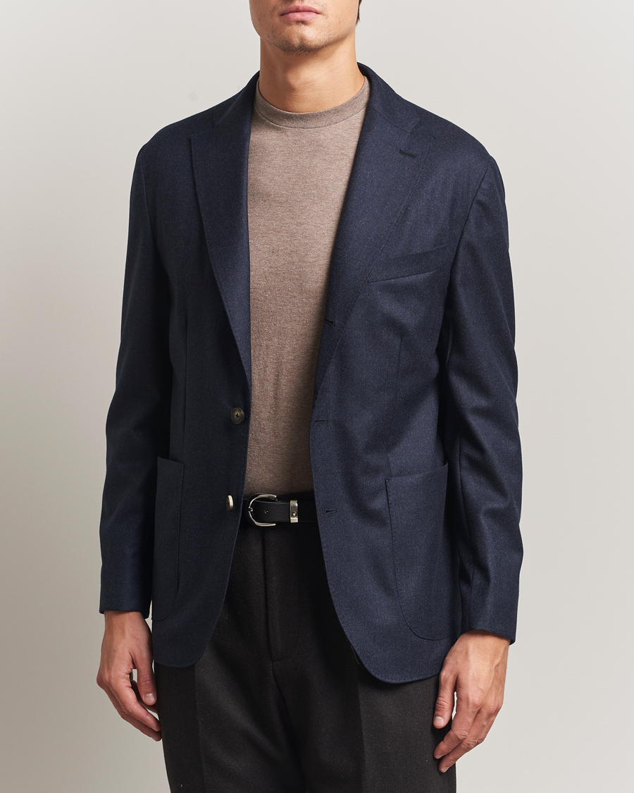 Herren | Sakkos | Eton | Wool Flannel Patch Pocket Blazer Navy