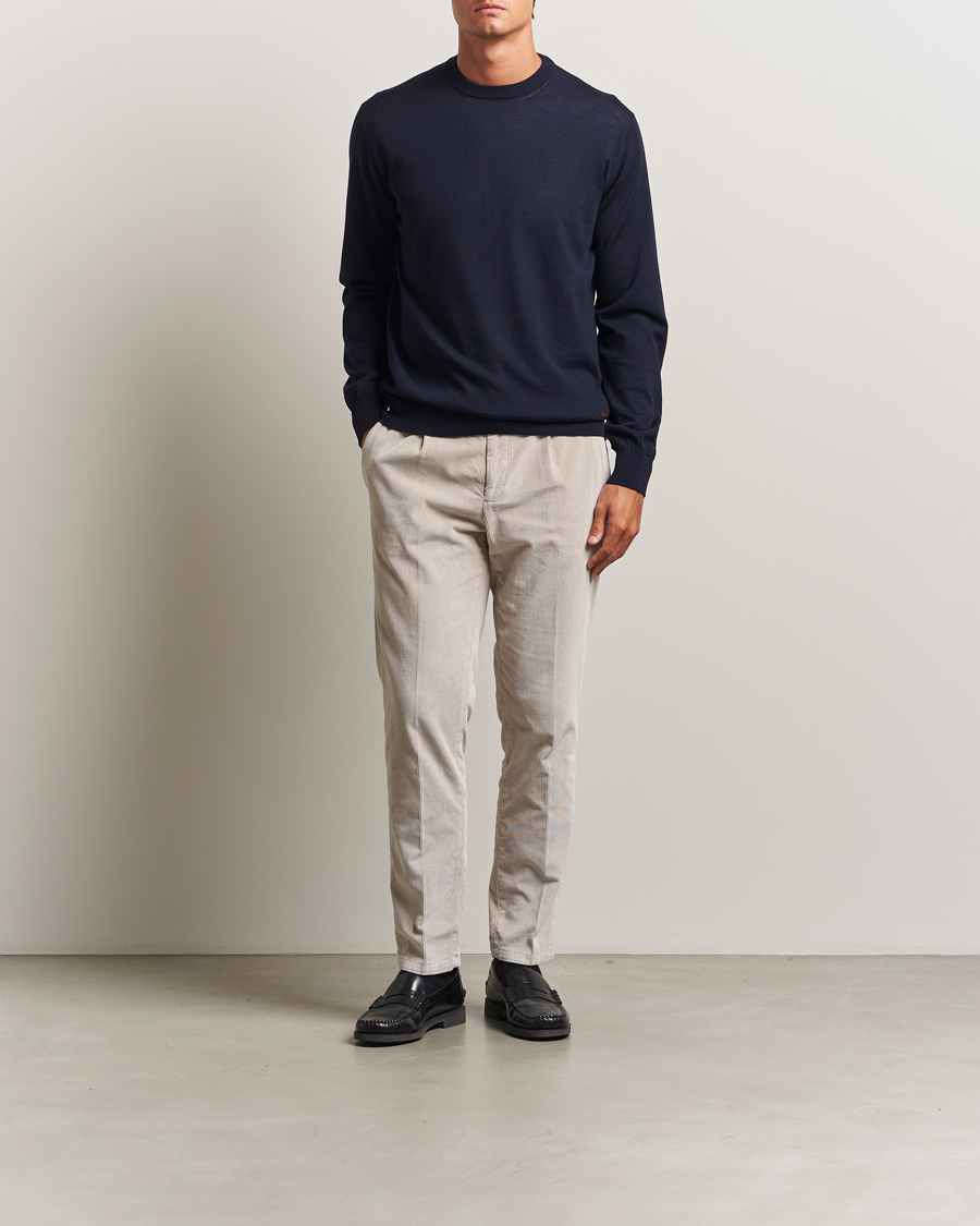 Herren | Pullover | Eton | Merino Knitted Crew Neck Navy