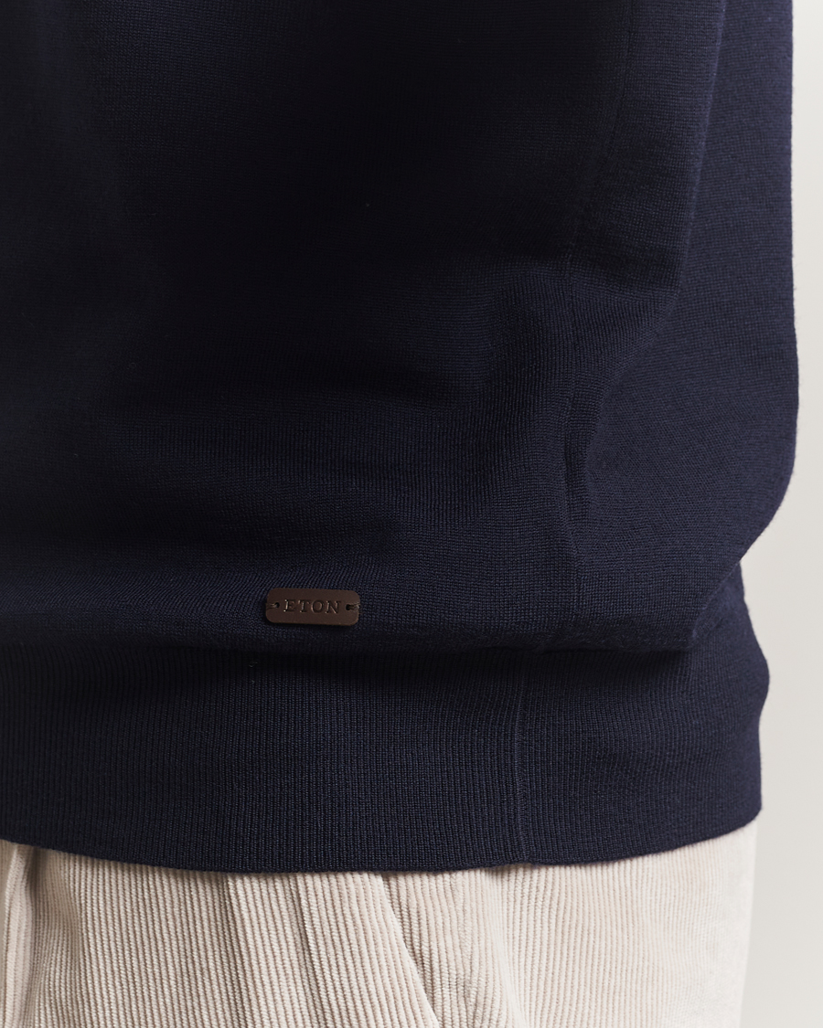 Herren | Pullover | Eton | Merino Knitted Crew Neck Navy