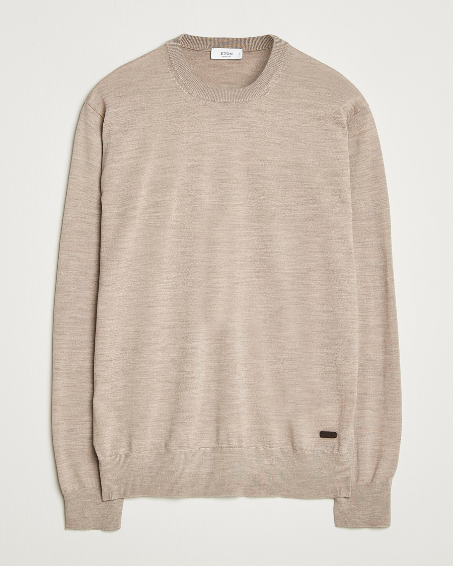 Herren | Pullover | Eton | Merino Knitted Crew Neck Beige