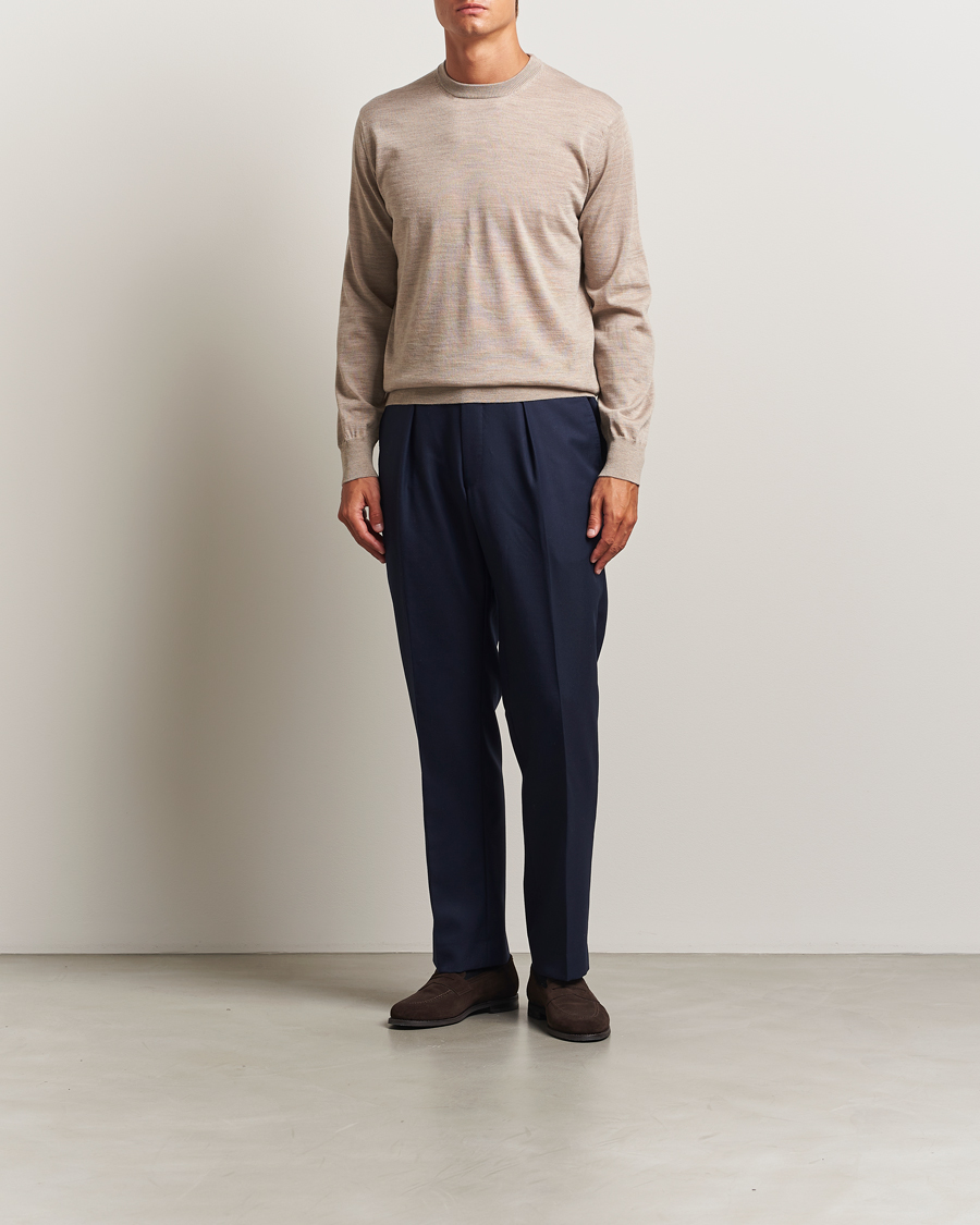 Herren | Pullover | Eton | Merino Knitted Crew Neck Beige