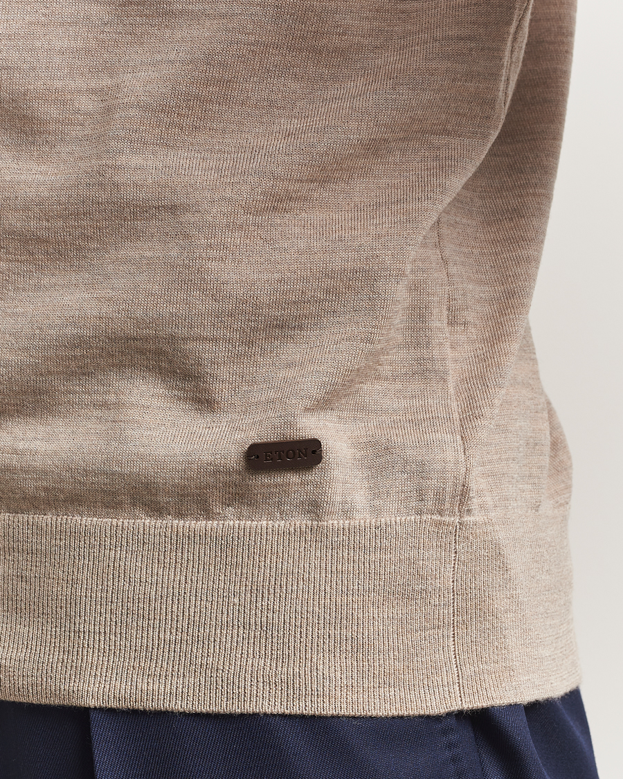 Herren | Pullover | Eton | Merino Knitted Crew Neck Beige