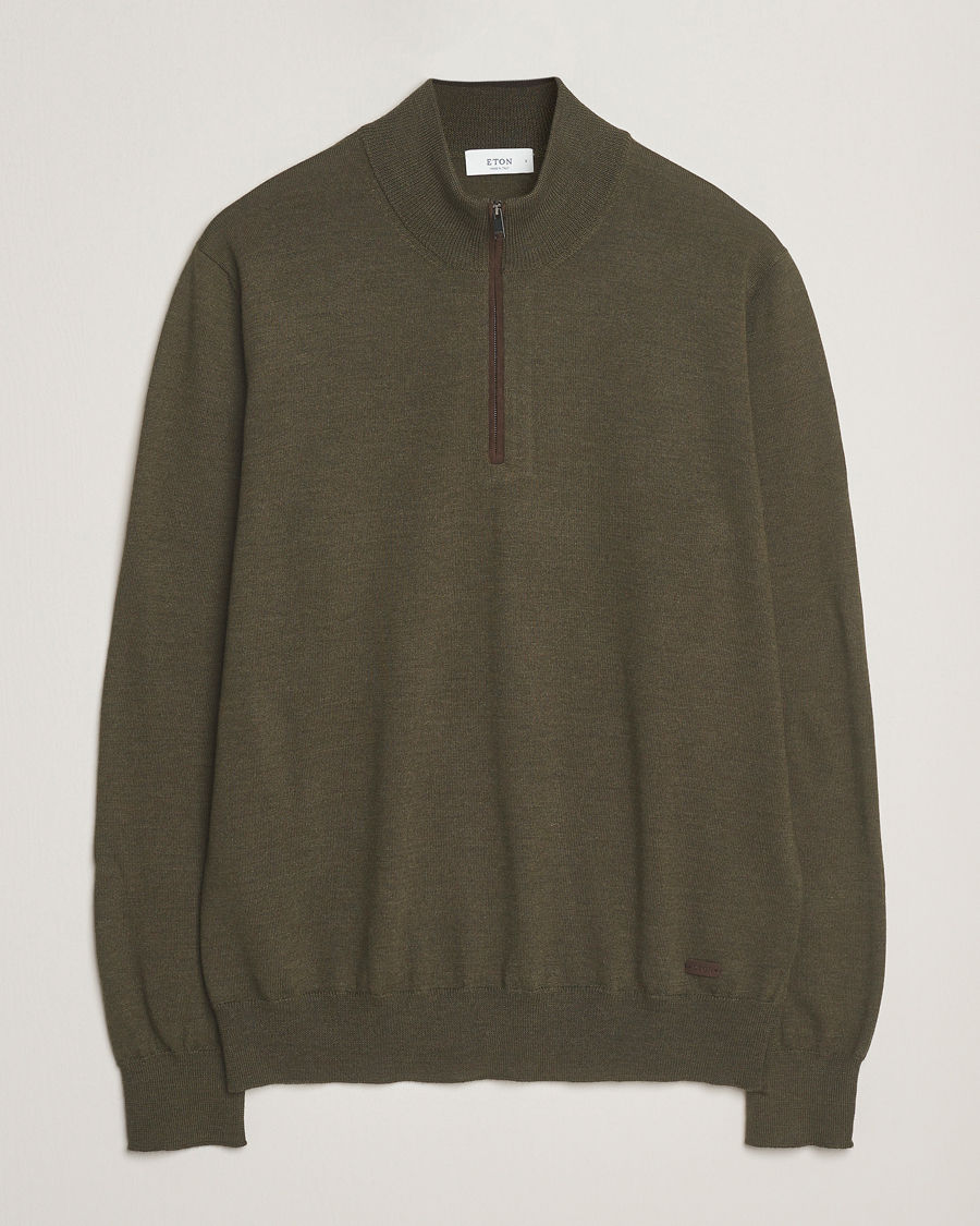 Herren | Pullover | Eton | Merino Knitted Half Zip Dark Green
