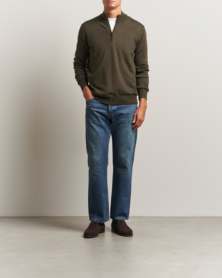Herren | Pullover | Eton | Merino Knitted Half Zip Dark Green