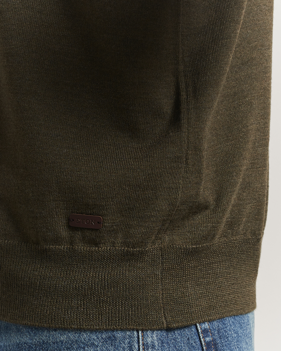 Herren | Pullover | Eton | Merino Knitted Half Zip Dark Green