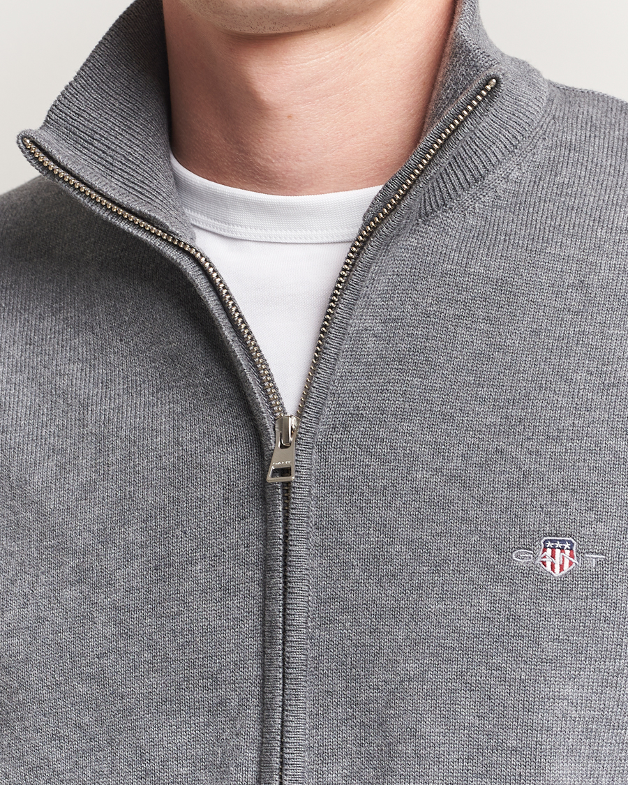 Herren | Pullover | Gant | Casual Cotton Full Zip Dark Grey Melange