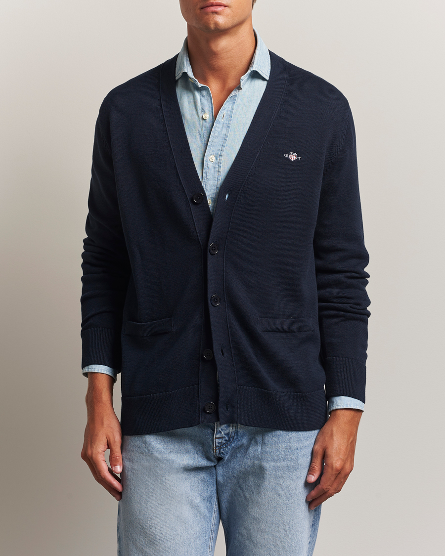 Herren | Pullover | Gant | Casual Cotton Cardigan Evening Blue