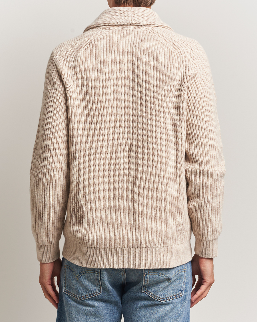 Herren | Pullover | GANT | Wool Knitted Shawl Collar Cardigan Light Beige Melange