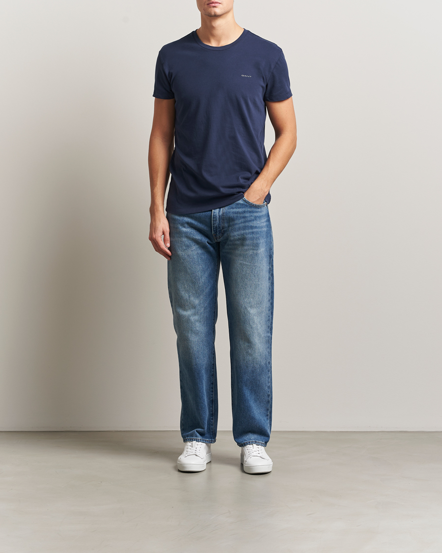 Herren | T-Shirts | GANT | 2-Pack Crew Neck T-Shirt Light Grey/Navy