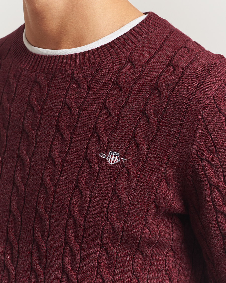 Herren | Pullover | GANT | Cotton Cable Crew Neck Pullover Bordeaux Melange