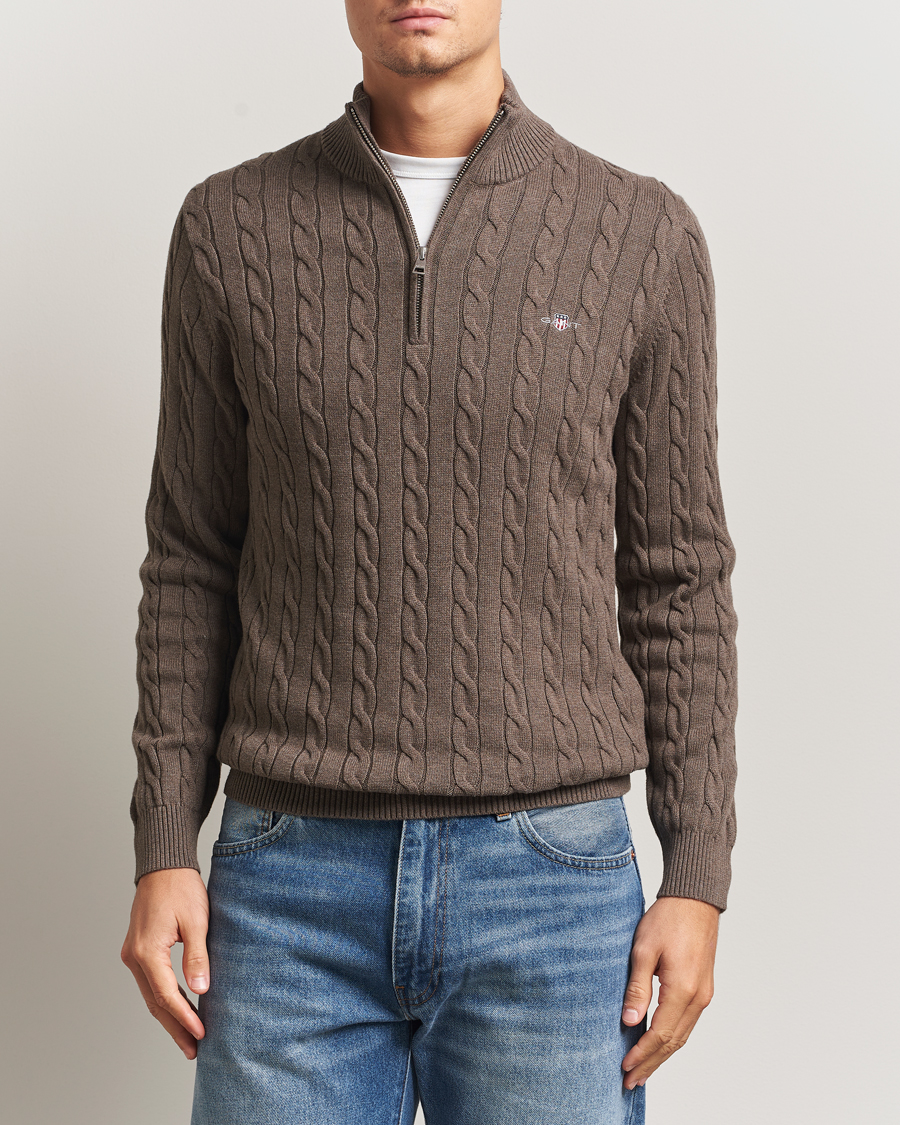 Herren | Pullover | GANT | Cotton Cable Half Zip Seawood Melange