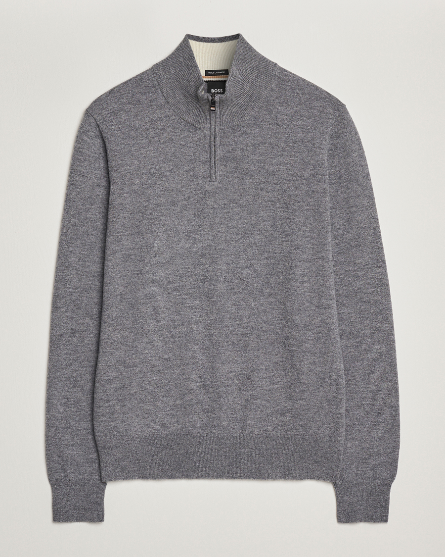 Herren | Pullover | BOSS BLACK | Hemarlo Wool/Cashmere Half Zip Medium Grey