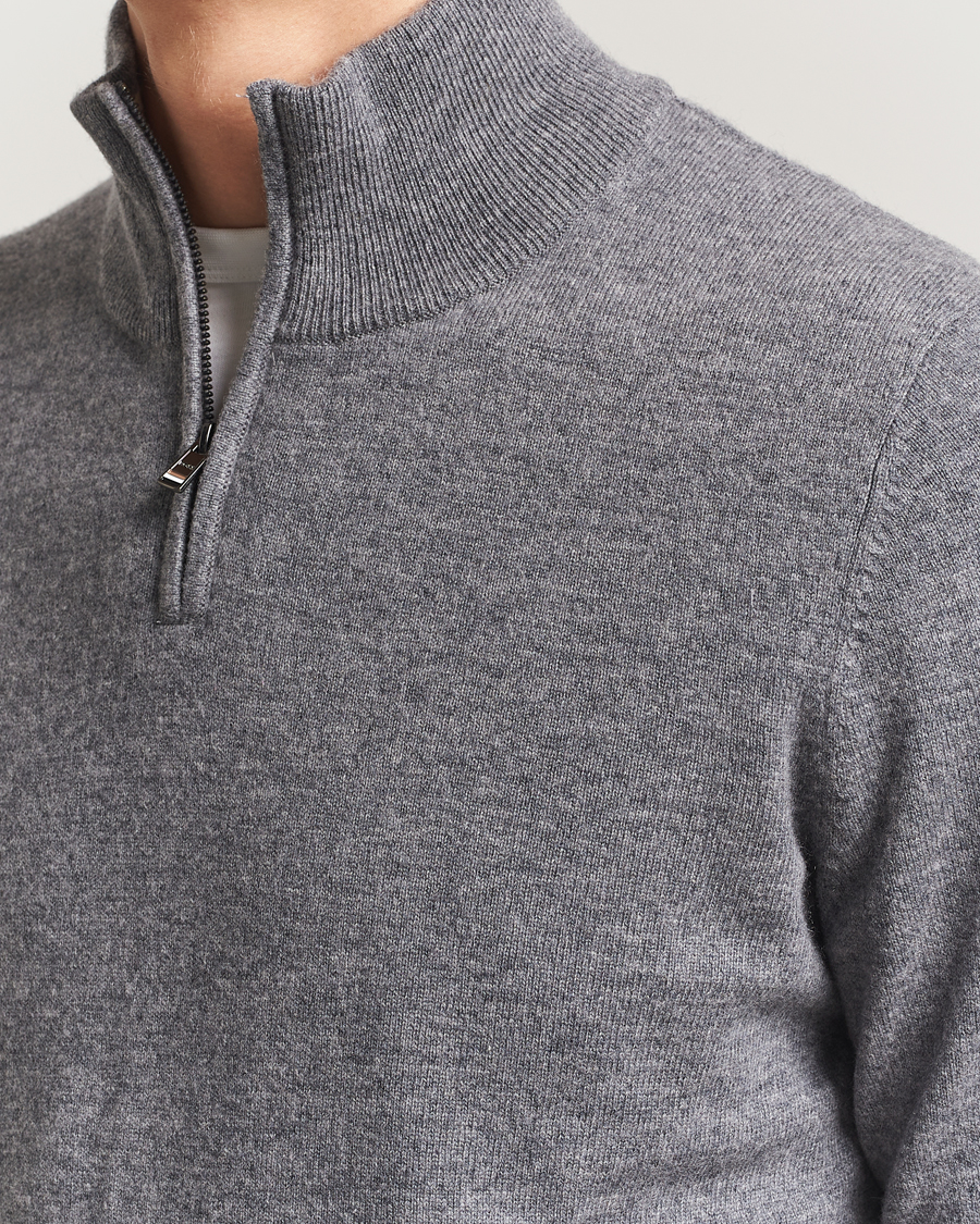 Herren | Pullover | BOSS BLACK | Hemarlo Wool/Cashmere Half Zip Medium Grey