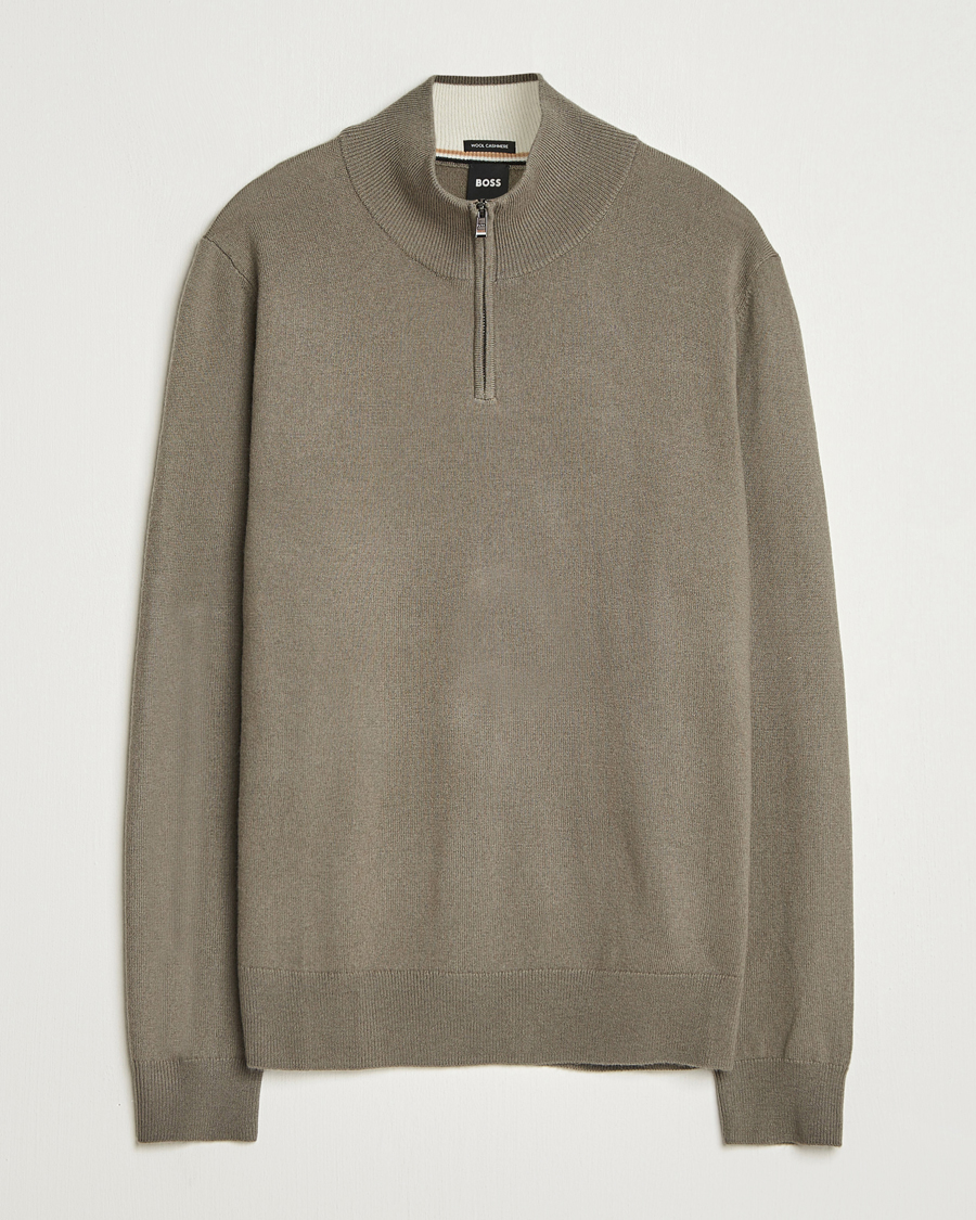 Herren | Pullover | BOSS BLACK | Hemarlo Wool/Cashmere Half Zip Open Brown