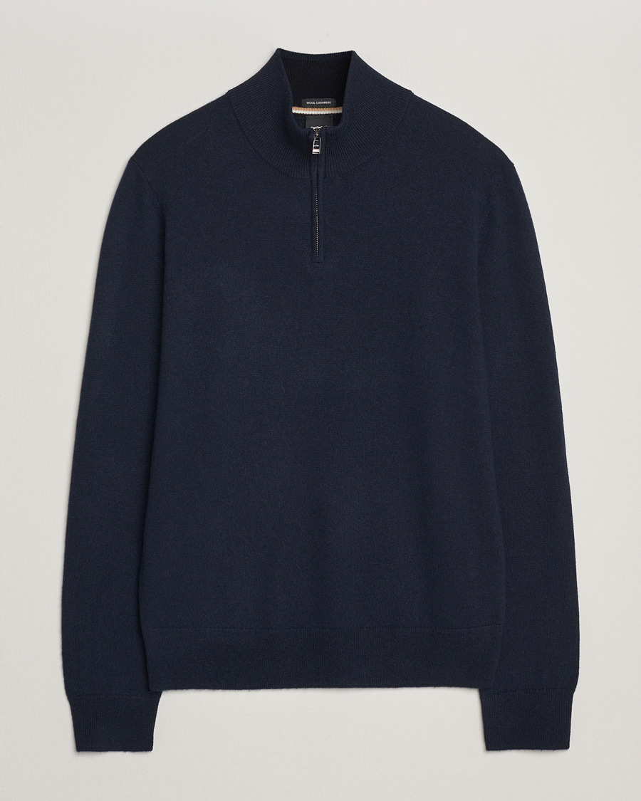Herren | Pullover | BOSS BLACK | Hemarlo Wool/Cashmere Half Zip Dark Blue
