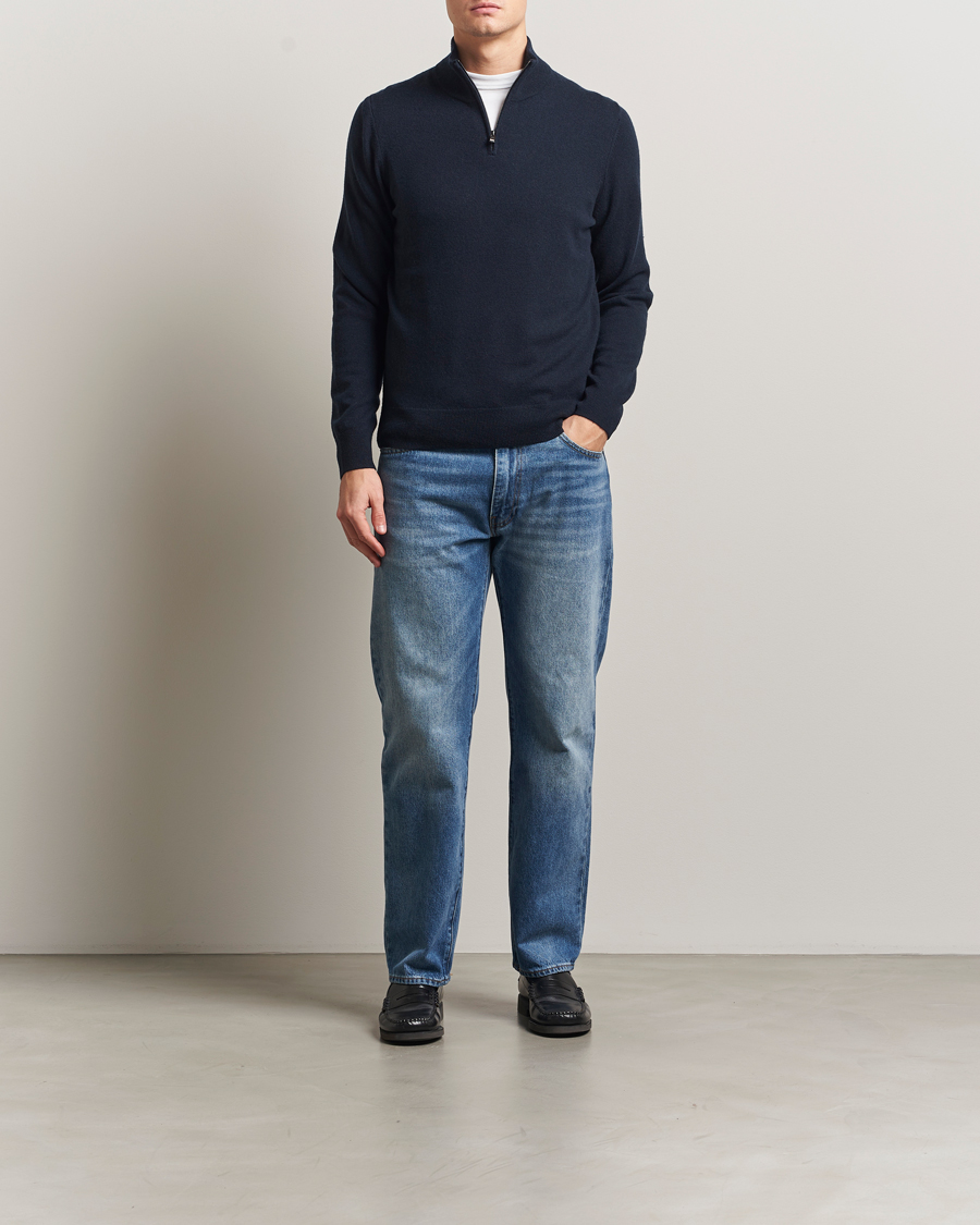 Herren | Pullover | BOSS BLACK | Hemarlo Wool/Cashmere Half Zip Dark Blue