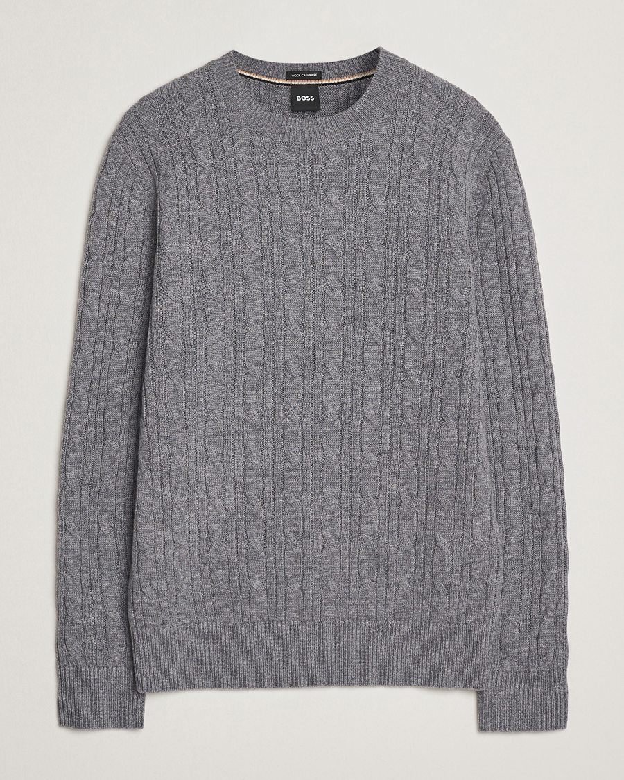 Herren | Pullover | BOSS BLACK | Hetico Wool/Cashmere Cable Sweater Medium Grey