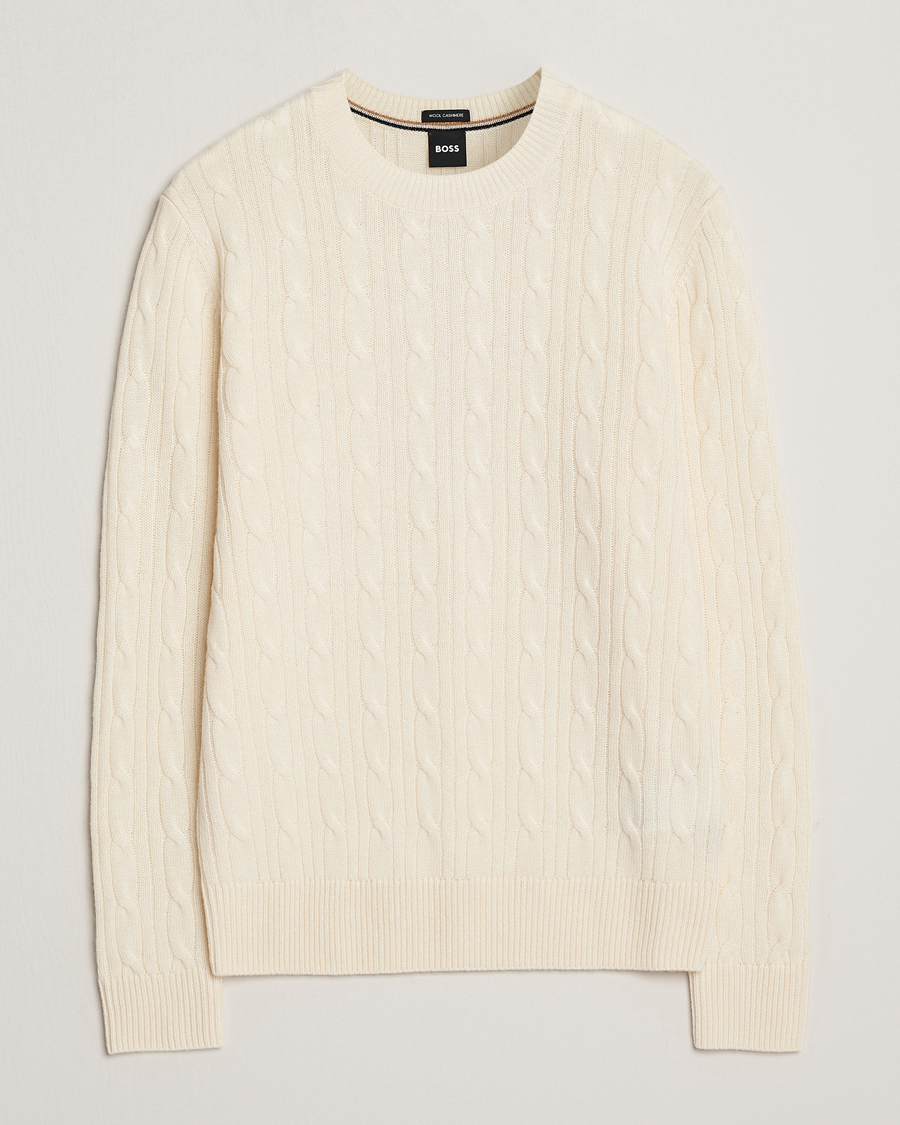 Herren | Pullover | BOSS BLACK | Hetico Wool/Cashmere Cable Sweater Open White