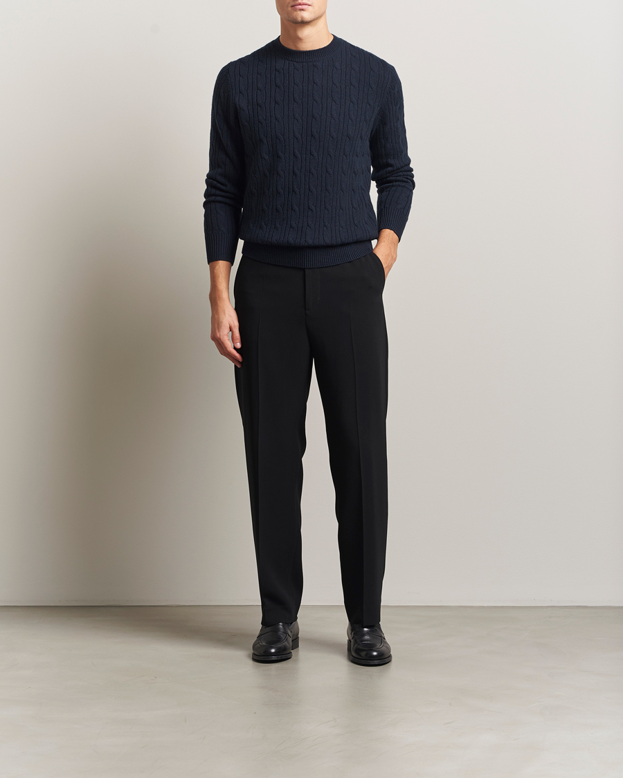 Herren | Pullover | BOSS BLACK | Hetico Wool/Cashmere Cable Sweater Dark Blue