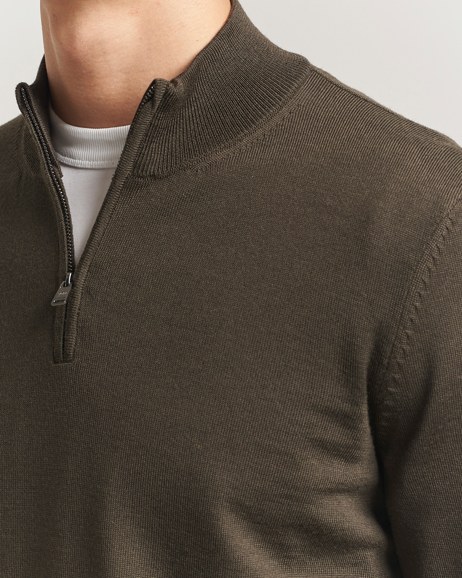 Herren | Pullover | BOSS BLACK | Ebenji Merino Knitted Half Zip Open Green
