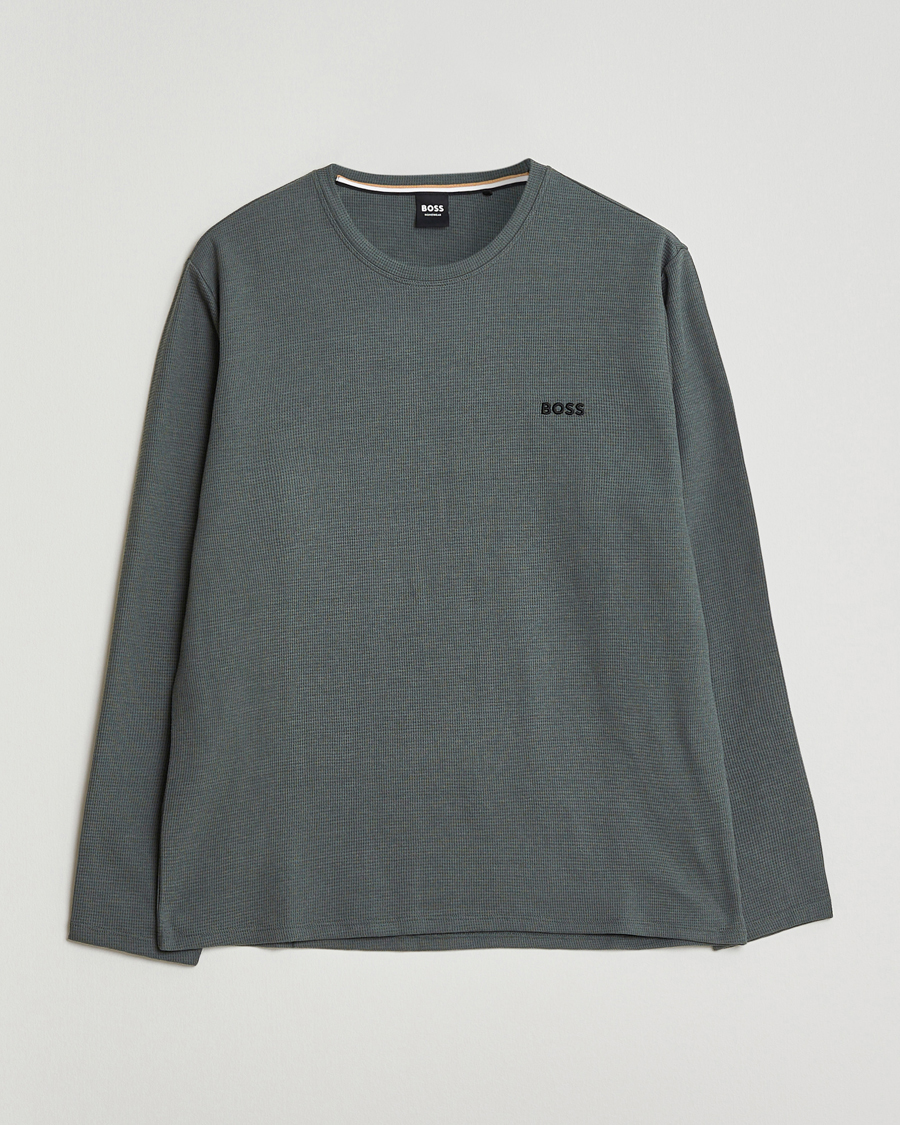 Herren | Schlafanzüge & Bademäntel | BOSS BLACK | Waffle Long Sleeve Pyjama T-Shirt Open Green