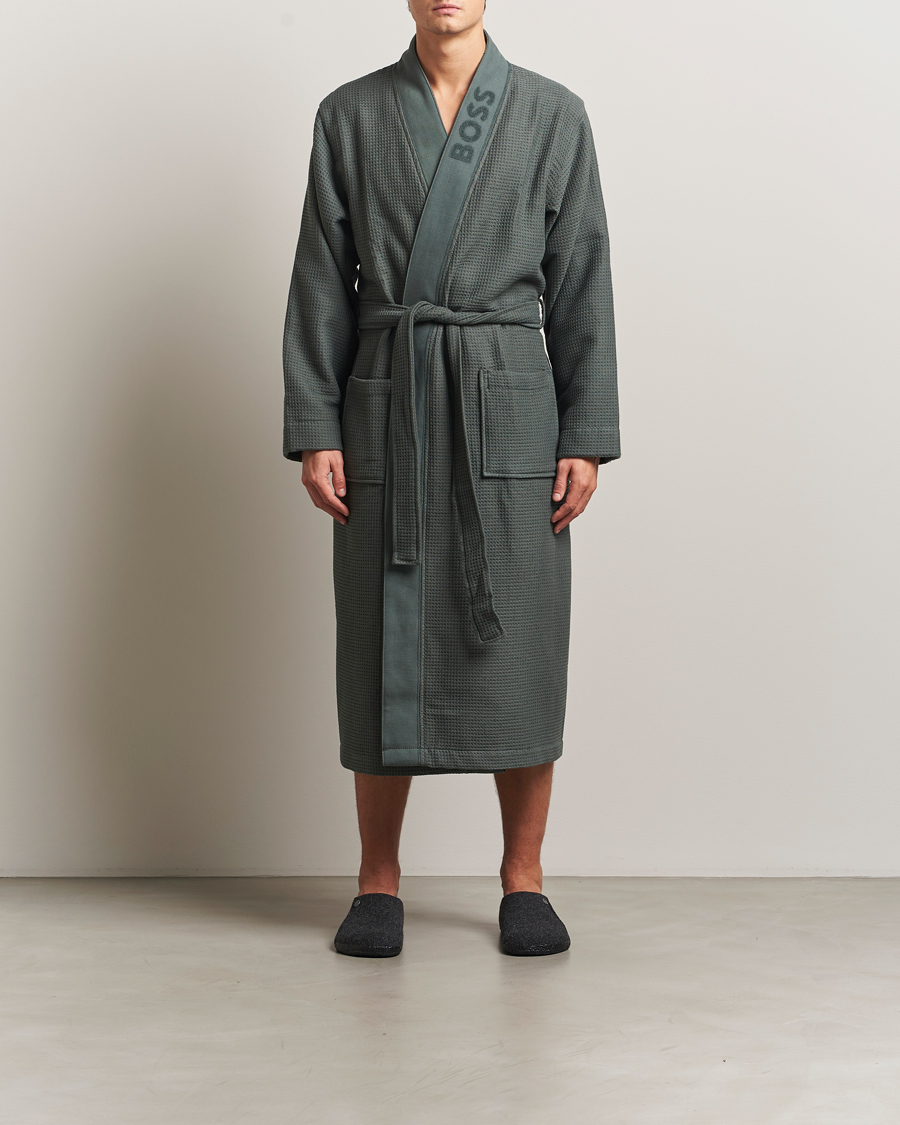 Herren | Schlafanzüge & Bademäntel | BOSS BLACK | Waffle Kimono Open Green