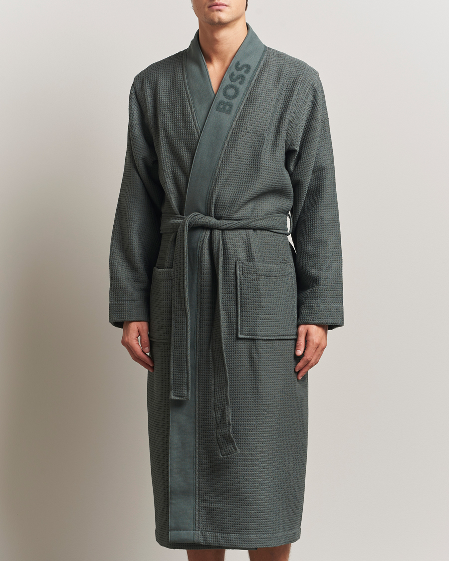 Herren | Schlafanzüge & Bademäntel | BOSS BLACK | Waffle Kimono Open Green