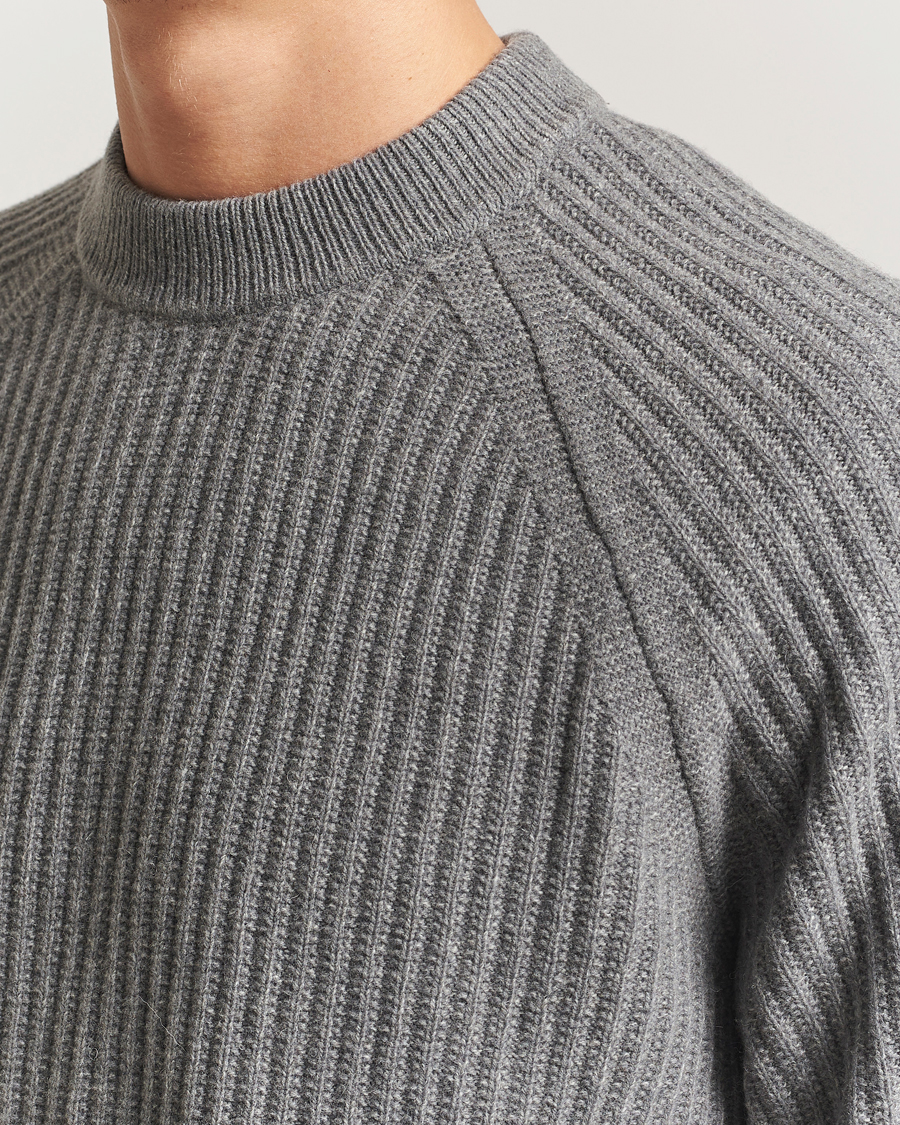 Herren | Pullover | BOSS ORANGE | Klacier Ribbed Wool Knitted Sweater Open Grey