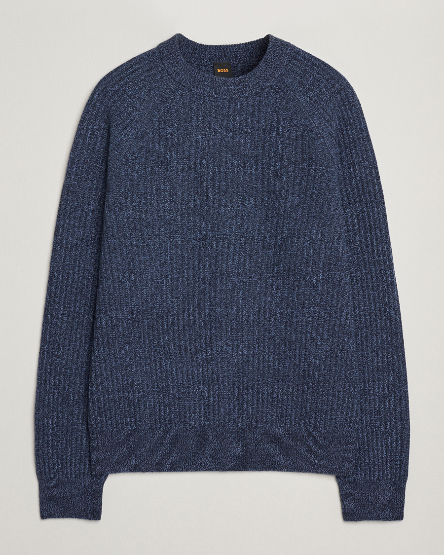 Herren | Pullover | BOSS ORANGE | Klacier Ribbed Wool Knitted Sweater Open Blue