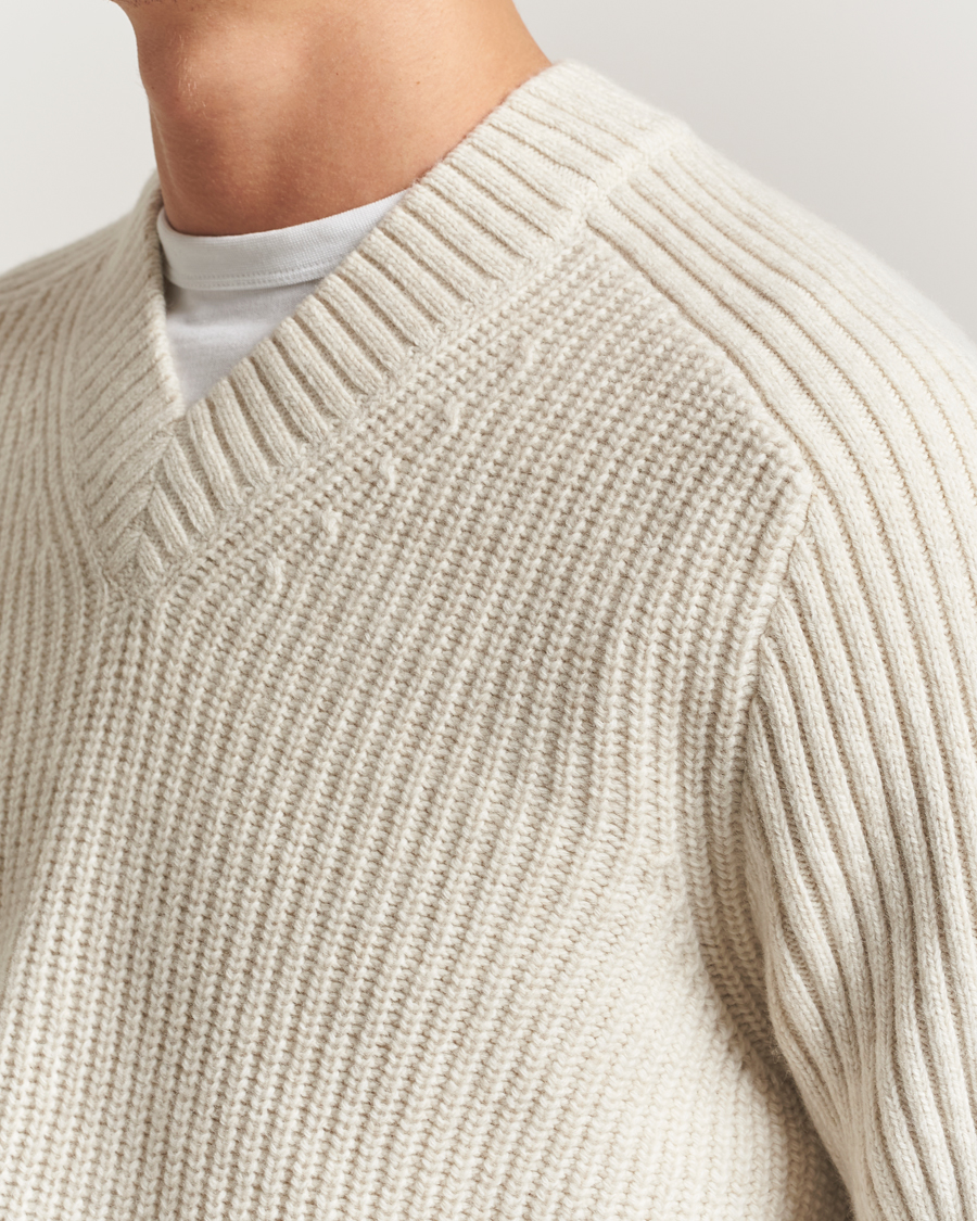 Herren | Pullover | BOSS ORANGE | Karinet Ribbed Wool Knitted V-Neck Light Beige