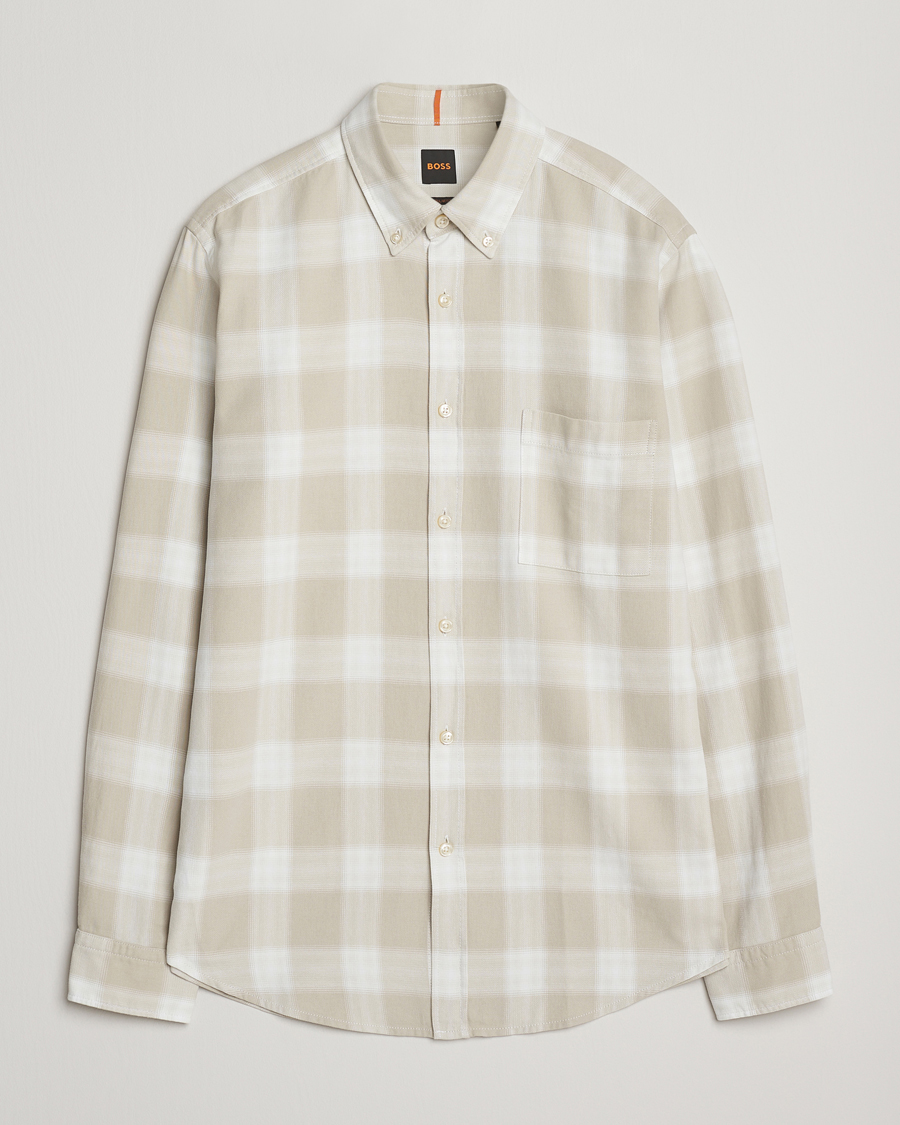 Herren | Hemden | BOSS ORANGE | Rickert Brushed Cotton Checked Shirt Light Beige