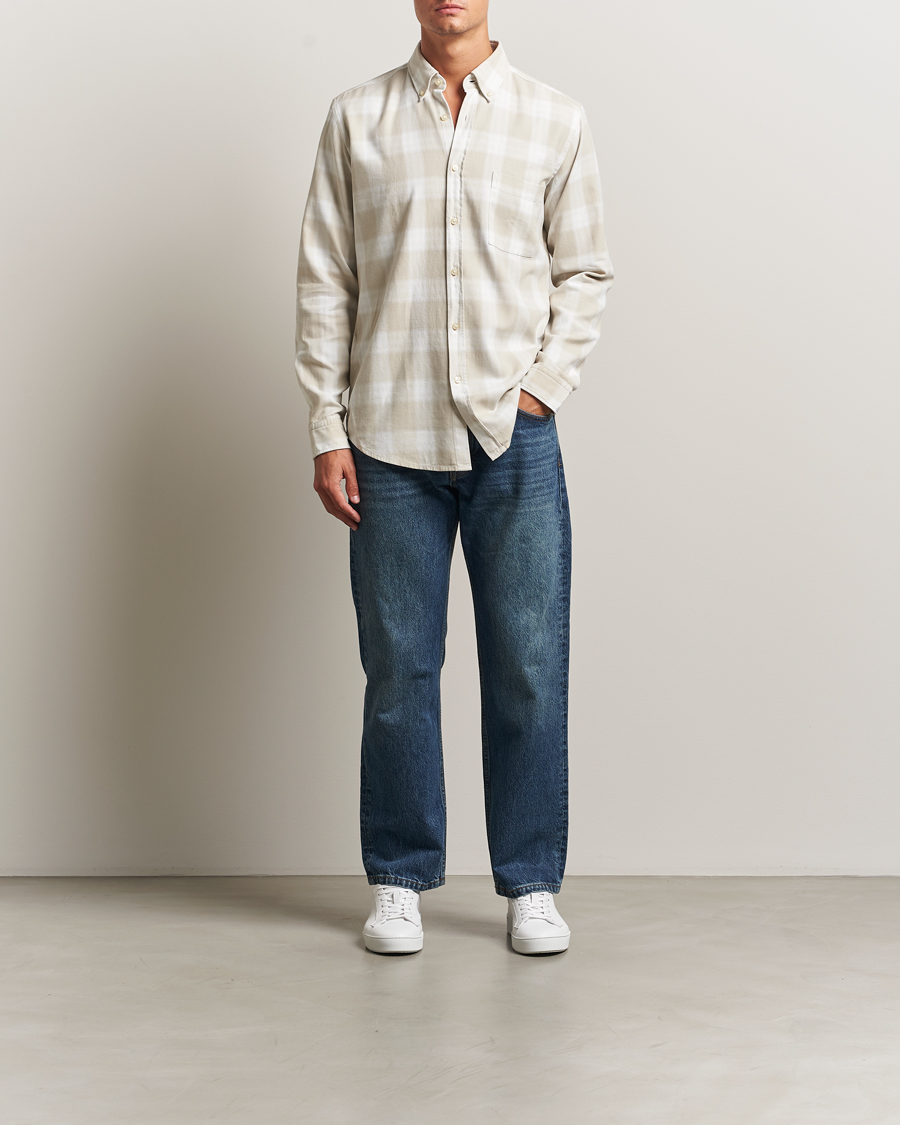 Herren | Hemden | BOSS ORANGE | Rickert Brushed Cotton Checked Shirt Light Beige