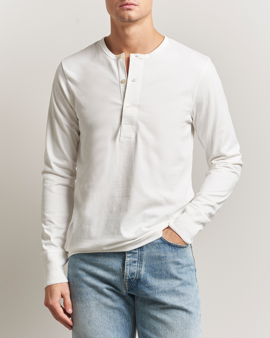 Herren | T-Shirts | Merz b. Schwanen | Classic Fit Sturdy Organic Cotton Henley White