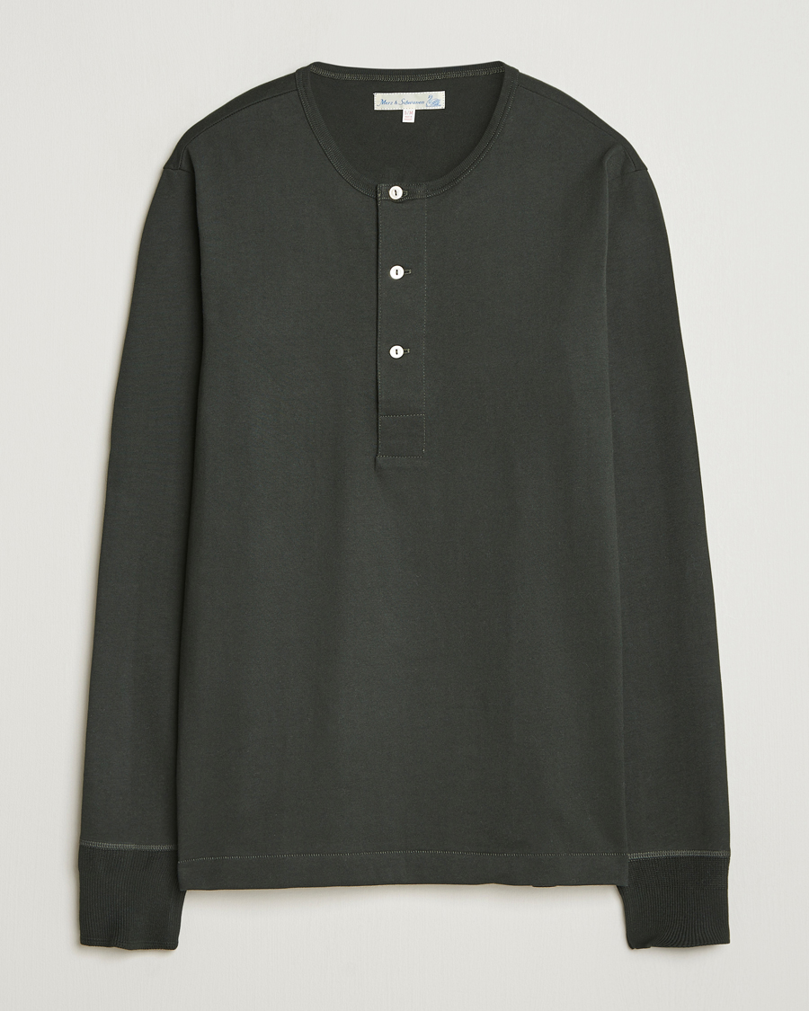 Herren | Pullover | Merz b. Schwanen | Classic Fit Sturdy Organic Cotton Henley Forest Green