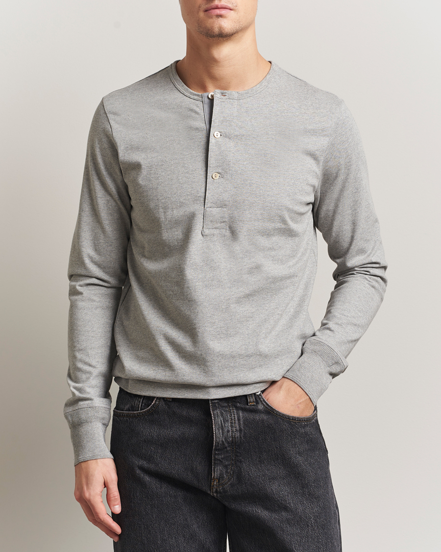 Herren | Pullover | Merz b. Schwanen | Classic Fit Sturdy Organic Cotton Henley Grey Melange